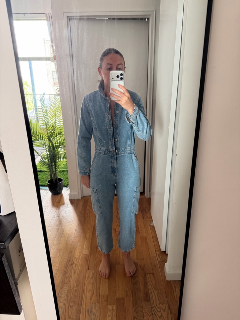 Mango Light Blue Denim Utility Jumpsuit